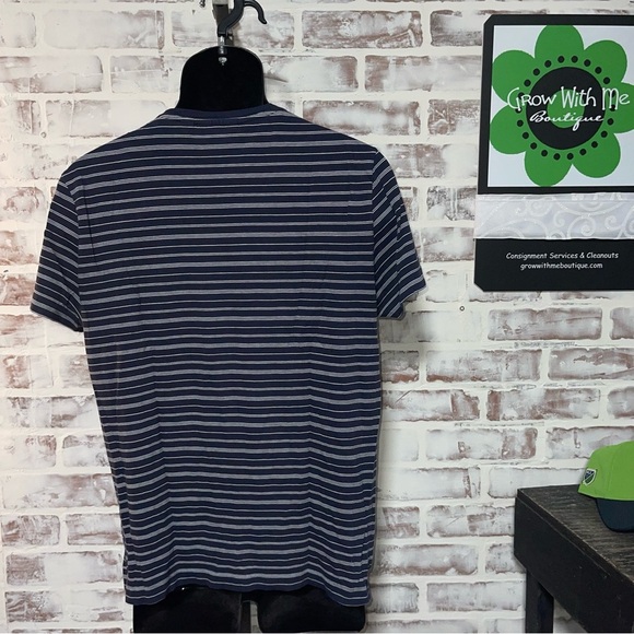 Lacoste Men's Navy Striped V-Neck Shirt medium - Picture 6 of 8